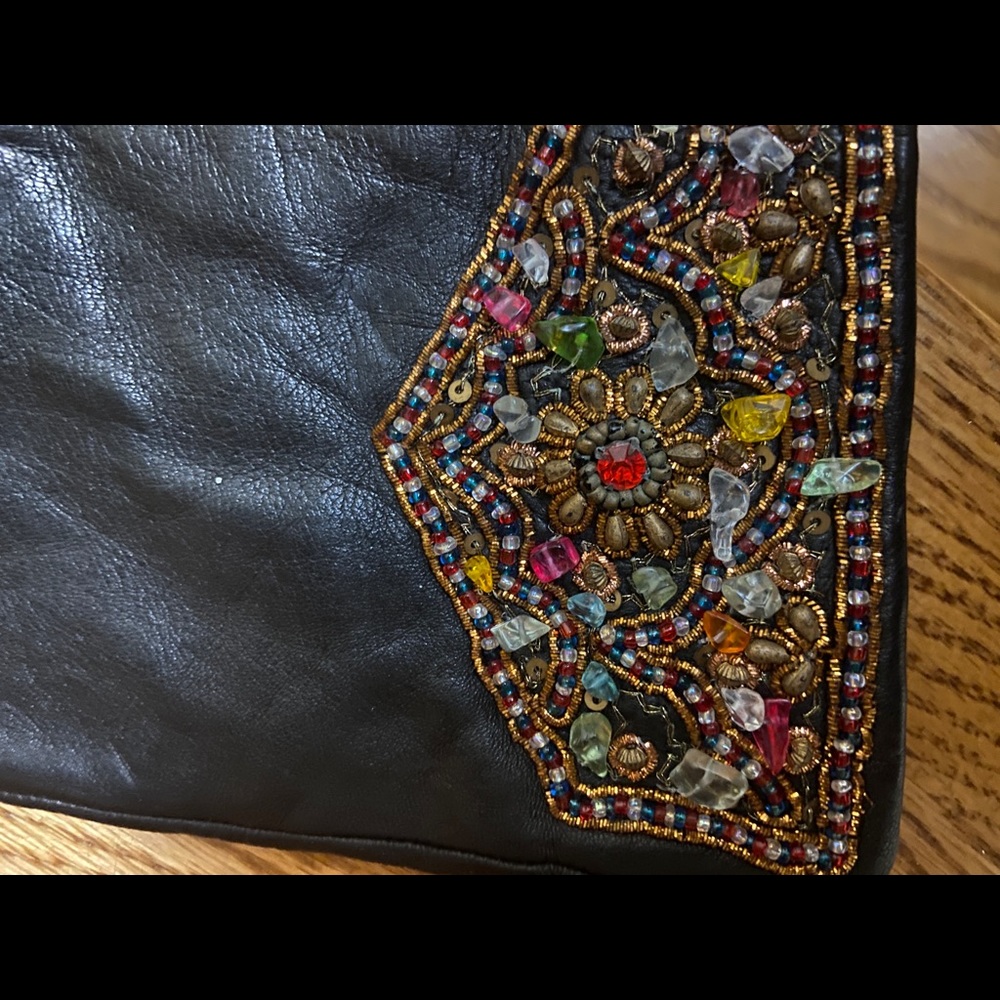 Vintage Embellished Black Leather Women's Gloves - Picture 3 of 8